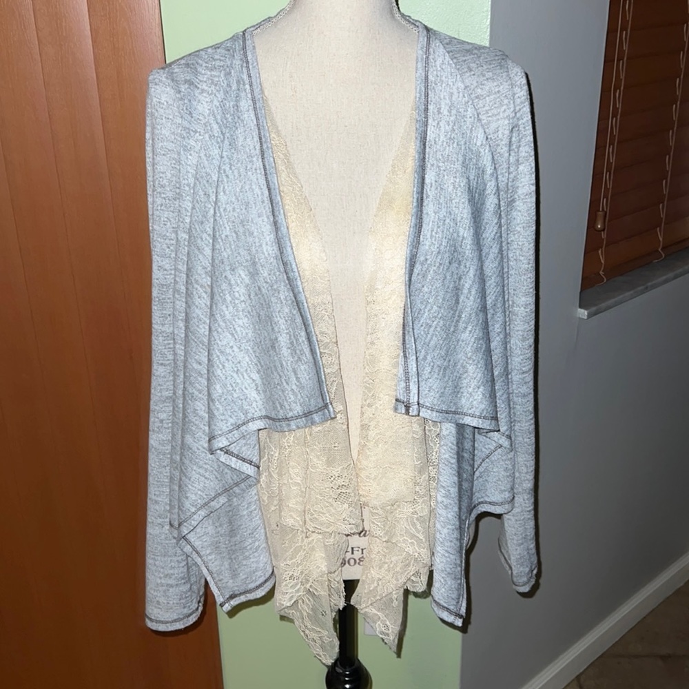 Target Gray Lace Layered Swing Open Cardigan Jacket
